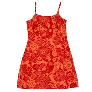 Vintage Aqua Blues Junior Womens Size 7 Tropical Orange Floral Mini Dress